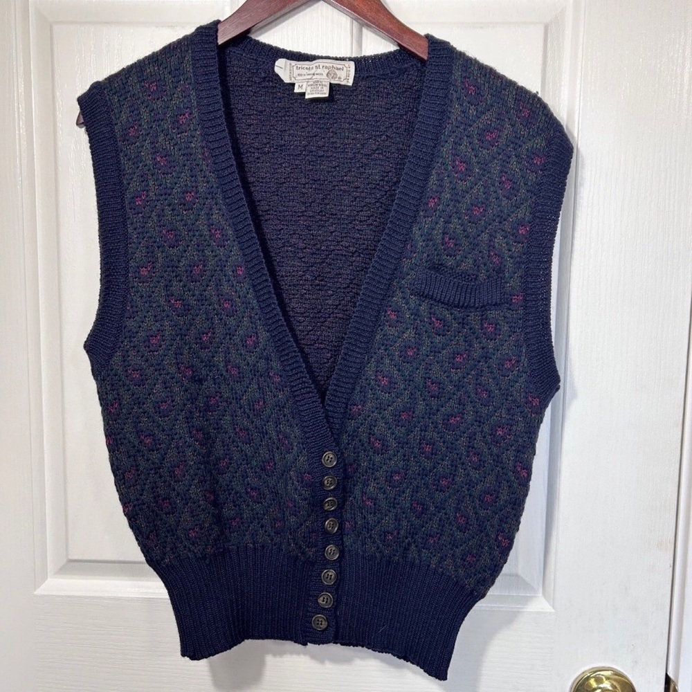 Tricots St Raphael Vintage Men M Wool Sweater Vest Cardigan Button Knit Uruguay